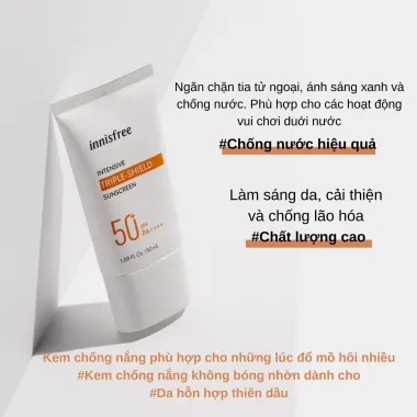 Kem chống nắng Innisfree Intensive Triple-shield Sunscreen 50ml – Khiên chắn toàn năng 3 trong 1 từ đảo Jeju Hàn Quốc