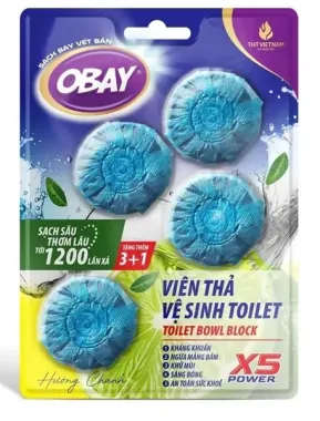 Viên thả vệ sinh bồn cầu Obay 200g hương Chanh – Giải pháp làm sạch tự động, kháng khuẩn tối ưu từ Thái Lan