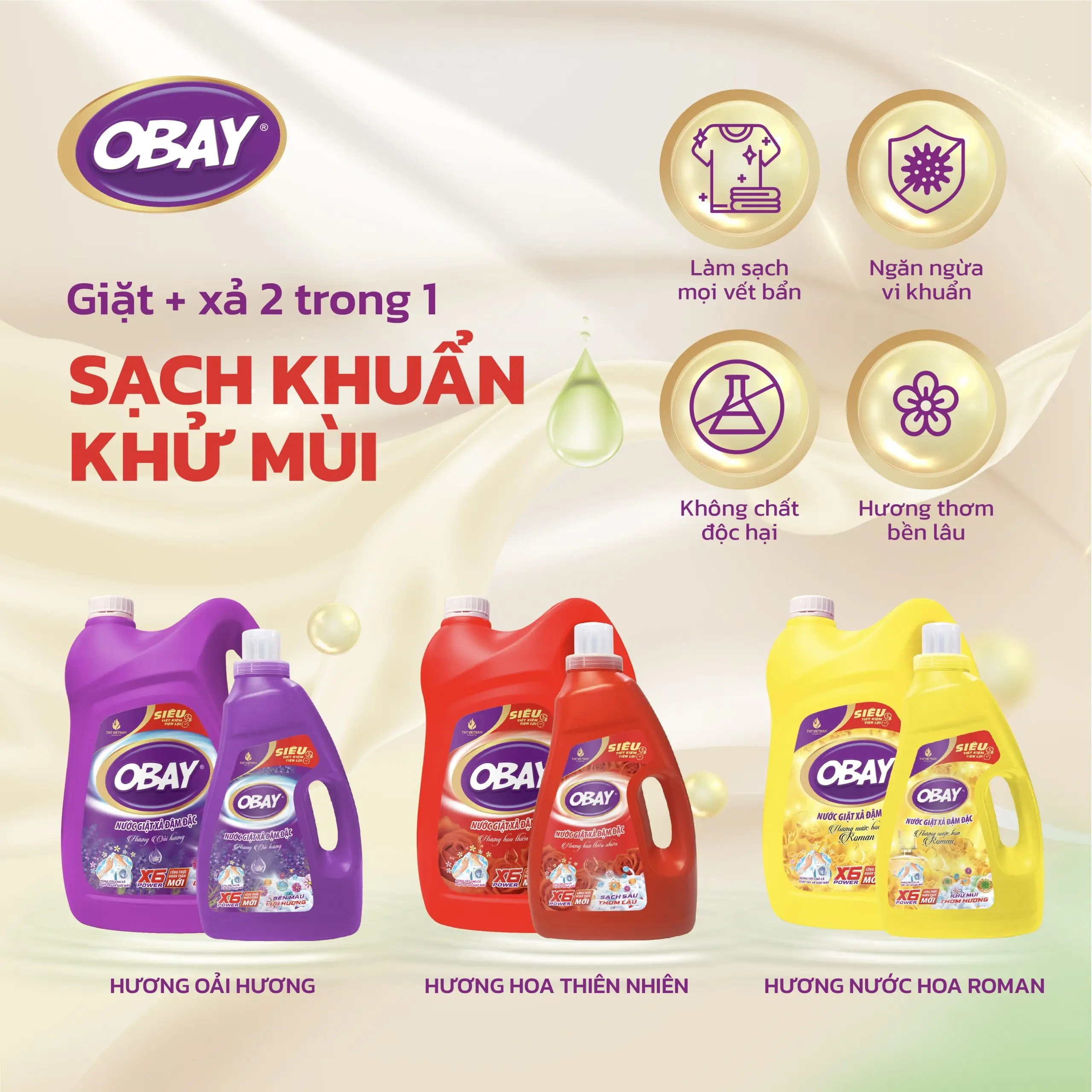 Nước giặt xả đậm đặc Obay 4500ml – Giải pháp giặt xả 2 trong 1, lưu hương bền lâu từ Thái Lan