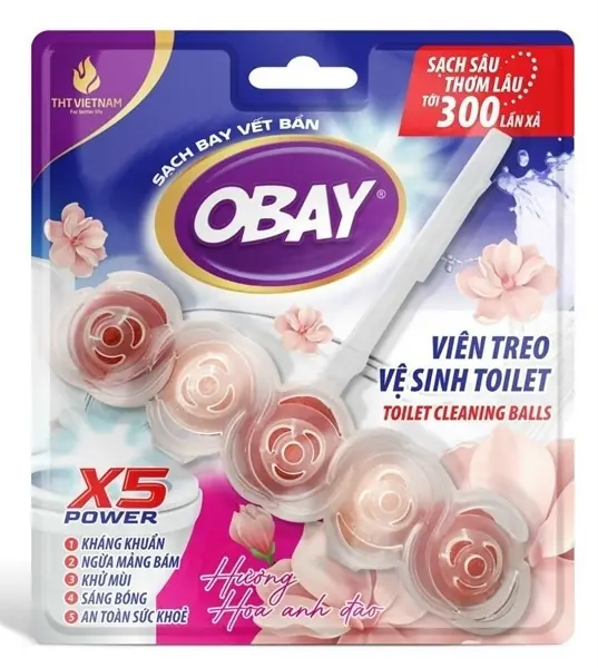 Viên treo vệ sinh bồn cầu Obay 50g hương Hoa Anh Đào – Giải pháp sạch thơm tự động, kháng khuẩn vượt trội từ Thái Lan