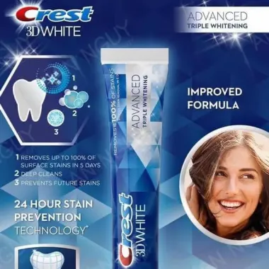 Kem đánh răng Crest 3D White Advanced Whitening 147g – Làm trắng nhanh, giảm ố vàng & bảo vệ men răng