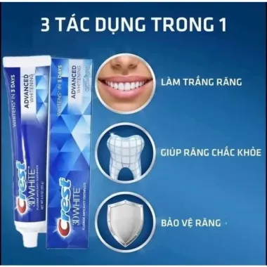 Kem đánh răng Crest 3D White Advanced Whitening 147g – Làm trắng nhanh, giảm ố vàng & bảo vệ men răng