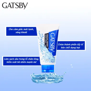 Sữa rửa mặt Gatsby Perfect Scrub 130g – Làm sạch sâu, giảm dầu & mát lạnh sảng khoái