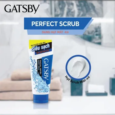 Sữa rửa mặt Gatsby Perfect Scrub 130g – Làm sạch sâu, giảm dầu & mát lạnh sảng khoái