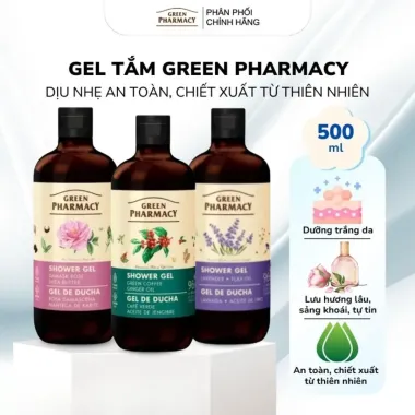Gel Tắm Green Pharmacy 500ml (Cà Phê Xanh & Gừng / Hoa Hồng Damask & Bơ Hạt Mỡ / Oải Hương & Hạt Lanh)