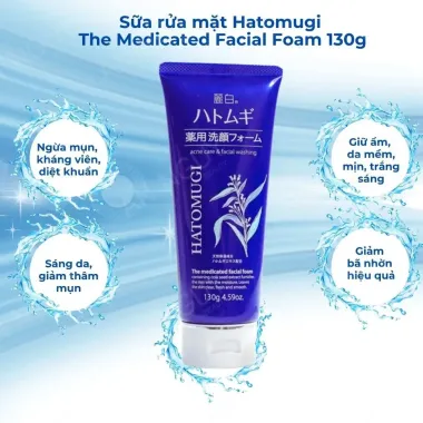 Sữa rửa mặt dưỡng ẩm, ngừa mụn Hatomugi Acne Care & Facial Washing 130g (Màu xanh) – Kháng viêm, sạch sâu & giảm mụn