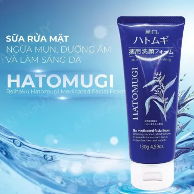 Sữa rửa mặt dưỡng ẩm, ngừa mụn Hatomugi Acne Care & Facial Washing 130g (Màu xanh) – Kháng viêm, sạch sâu & giảm mụn