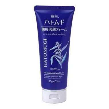 Sữa rửa mặt dưỡng ẩm, ngừa mụn Hatomugi Acne Care & Facial Washing 130g (Màu xanh) – Kháng viêm, sạch sâu & giảm mụn