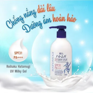 Sữa dưỡng thể chống nắng Reihaku Hatomugi UV Care & Moisturizing Milky Gel 250ml – Dưỡng ẩm & chống nắng chuẩn Nhật