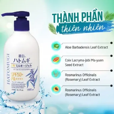 Sữa dưỡng thể chống nắng Reihaku Hatomugi UV Care & Moisturizing Milky Gel 250ml – Dưỡng ẩm & chống nắng chuẩn Nhật
