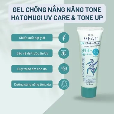 Kem chống nắng Hatomugi Tone Up UV Milky Gel SPF50+ PA++++ Nhật Bản – Nâng tông tự nhiên, bảo vệ da tối ưu 