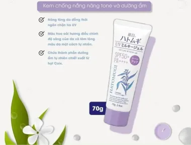 Kem chống nắng Hatomugi Tone Up UV Milky Gel SPF50+ PA++++ Nhật Bản – Nâng tông tự nhiên, bảo vệ da tối ưu 