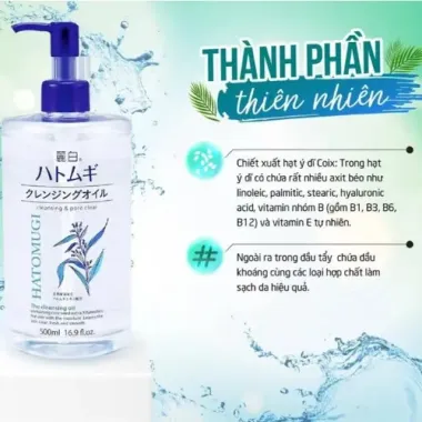 Nước tẩy trang Reihaku Hatomugi Cleansing Lotion 500ml – Làm sạch dịu nhẹ, cấp ẩm mềm mịn chuẩn