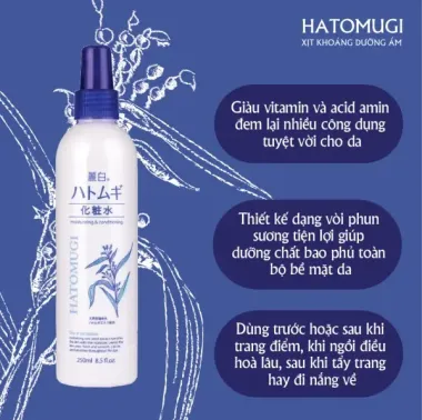 Xịt khoáng dưỡng da Hatomugi High Moisturizing Mist Lotion Nhật Bản 250ml – Cấp ẩm tức thì, làm dịu & dưỡng sáng da