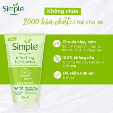 Sữa rửa mặt dịu nhẹ Simple cho da nhạy cảm 150ml