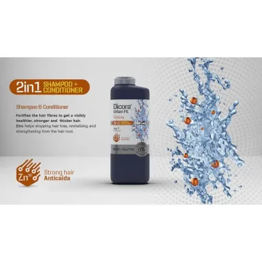 Dầu gội - xả 2in1 Dicora Urban Fit hoạt chất kẽm ngăn ngừa rụng tóc dành cho nam giới 400ml - hàng Tây Ban Nha 