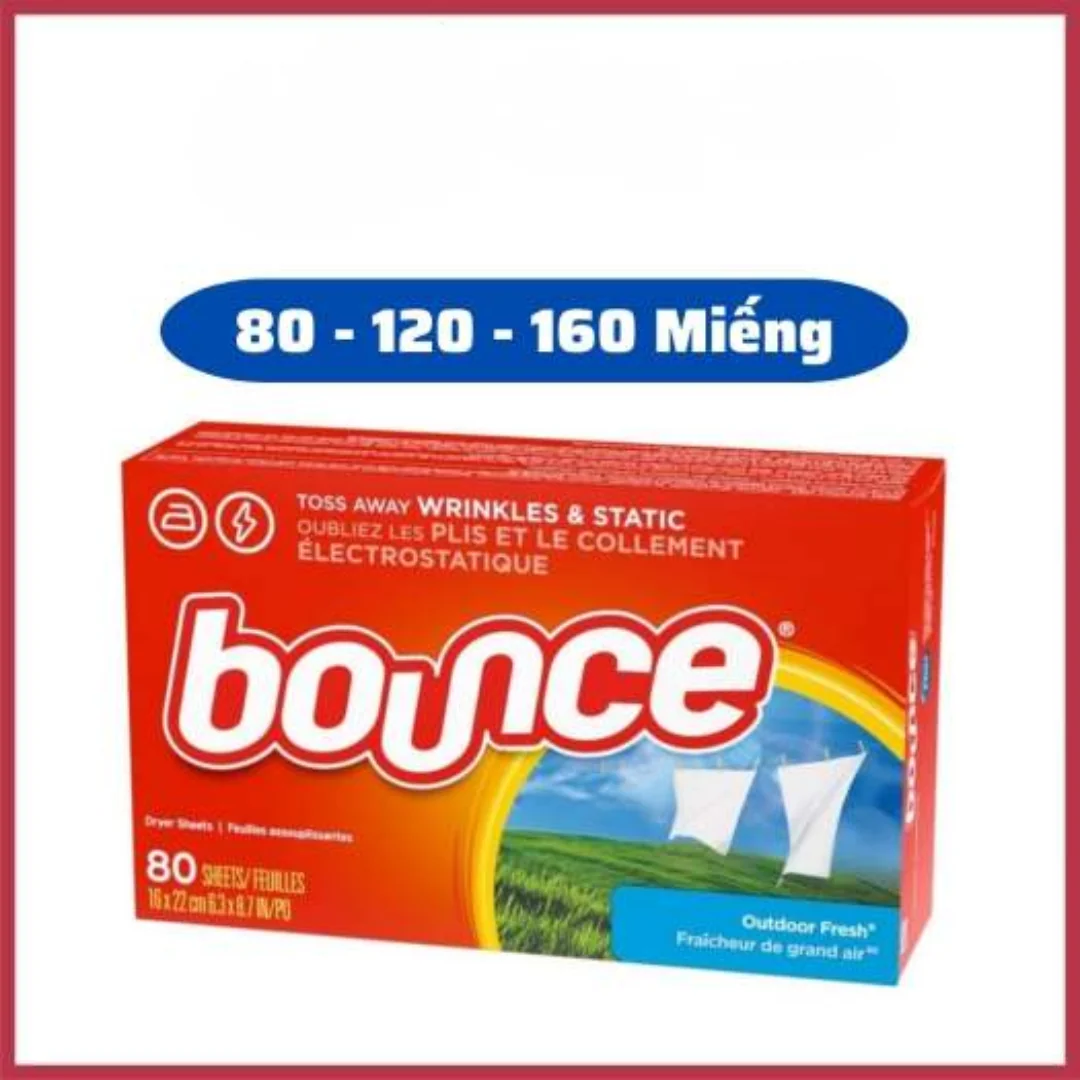 Giấy thơm quần áo Bounce (80/120/160 tờ) – Mềm vải, lưu hương, chống tĩnh điện 