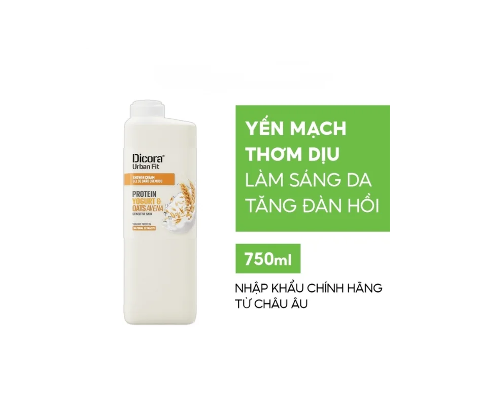 Sữa Tắm Dicora Urban Fit Protein Yogurt & Oats 750ml – Nhập khẩu Tây Ban Nha, dưỡng ẩm sâu & làm dịu da
