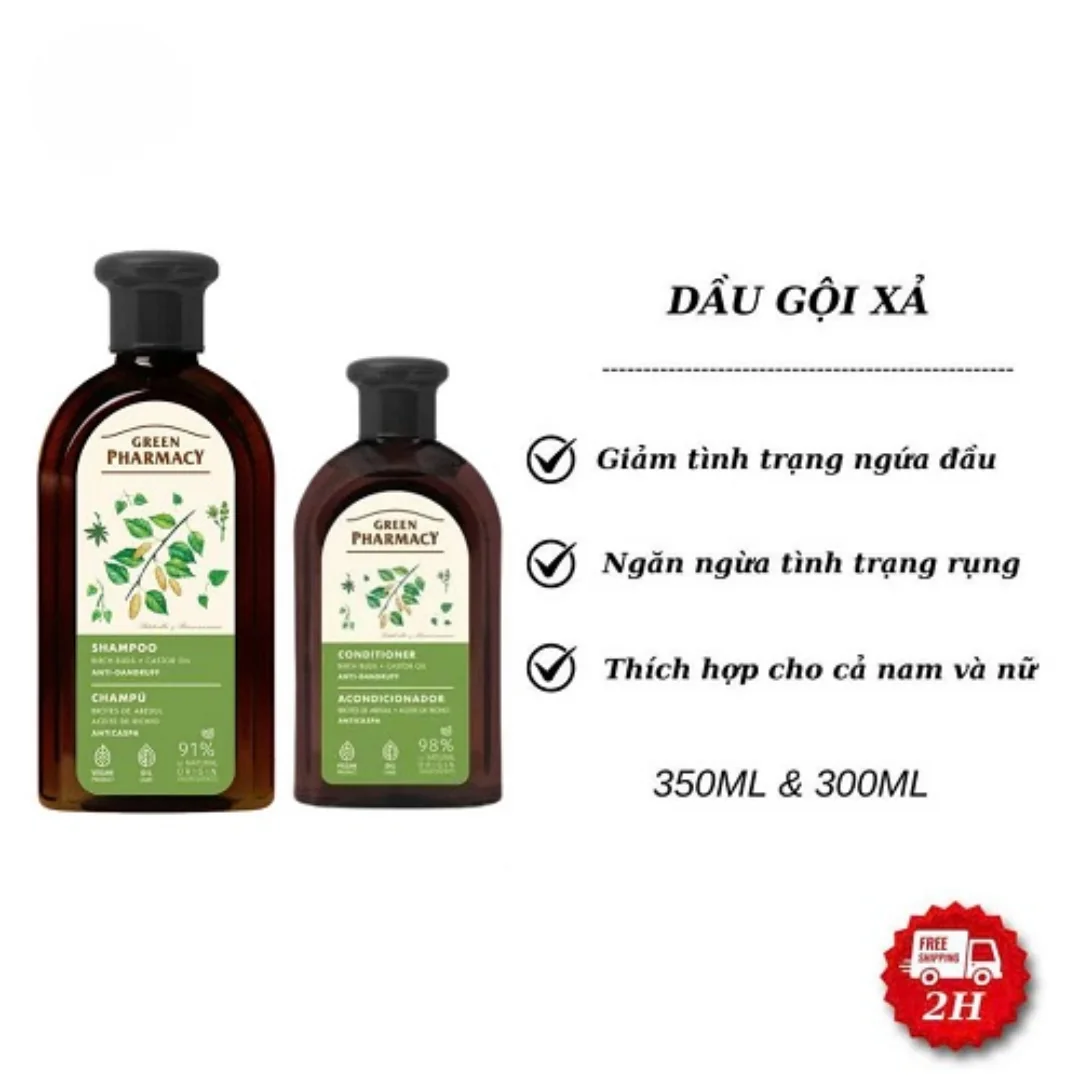 Dầu Gội / Dầu Xả Green Pharmacy Ngăn Ngừa Gàu Nụ Bạch Dương & Thầu Dầu (350ml / 300ml)