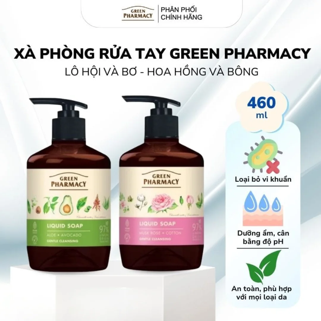 Xà Phòng Rửa Tay Green Pharmacy 460ml (Hoa Hồng & Bông / Lô Hội & Bơ)