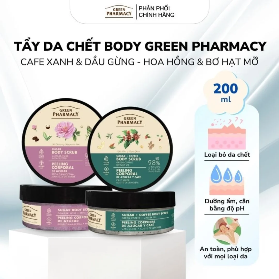 Tẩy Tế Bào Chết Green Pharmacy 200ml (Cà Phê Xanh & Gừng / Hoa Hồng Damask & Bơ Hạt Mỡ)