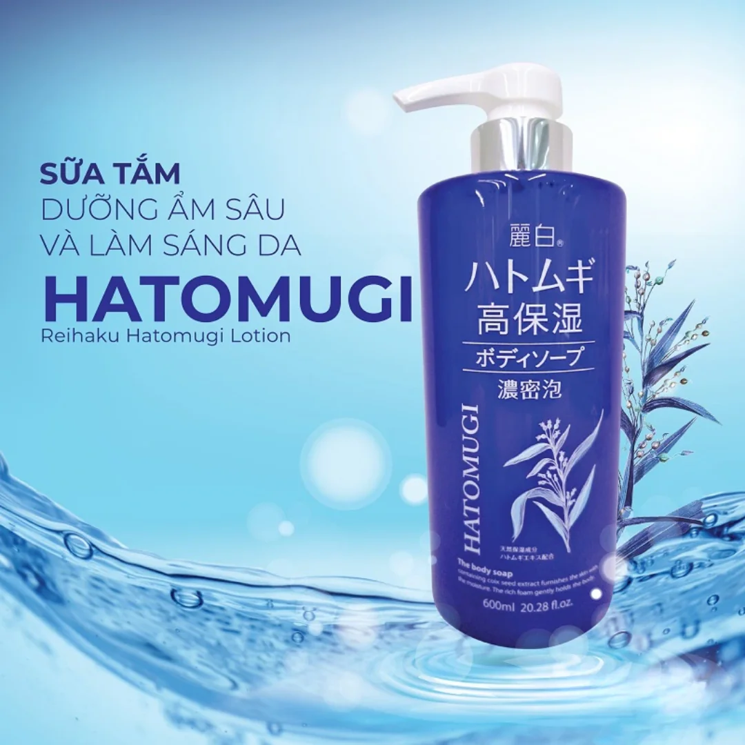Sữa tắm trắng da Hatomugi Body Soap màu xanh 600ml / 800ml – Làm sạch dịu nhẹ, cấp ẩm mềm mịn chuẩn Nhật Bản