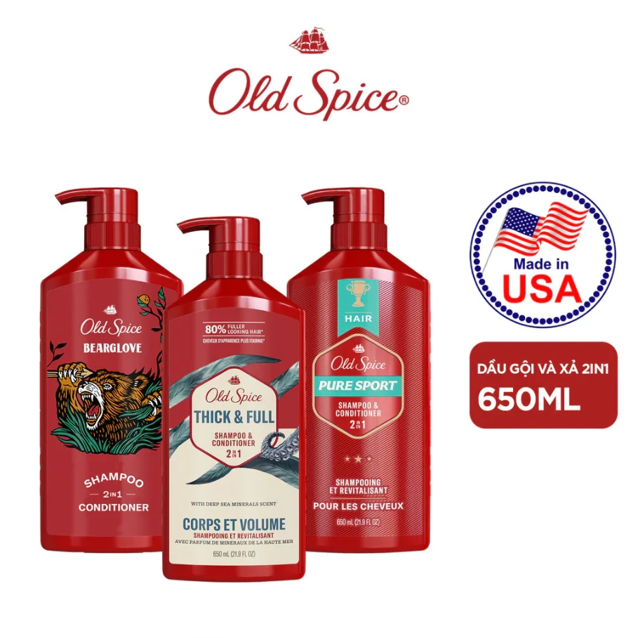Dầu Gội Xả Old Spice 2in1 650ml – Nhập khẩu Mỹ, sạch sâu & thơm lâu